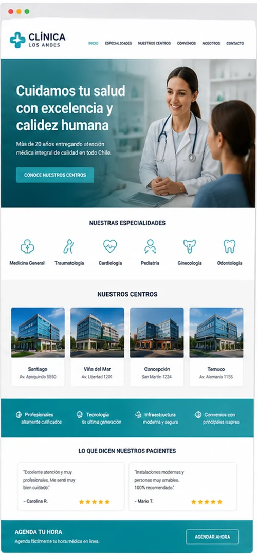 Ejemplo de página web para clínicas y centros médicos en Chile