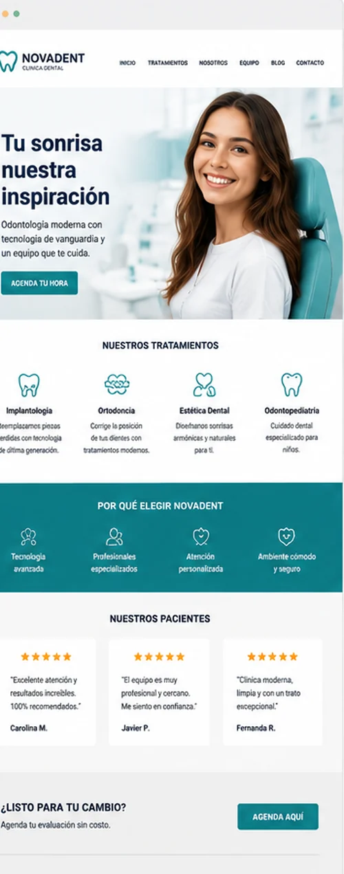 Ejemplo de página web para dentistas y estética en Chile