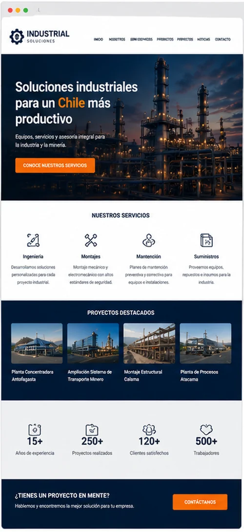 Ejemplo de página web para industria y minería en Chile