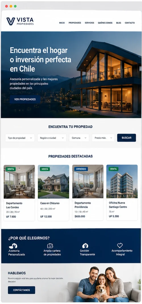 Ejemplo de página web para inmobiliarias y propiedades en Chile