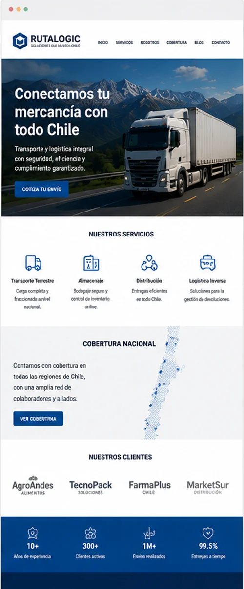 Ejemplo de página web para transporte y logística en Chile